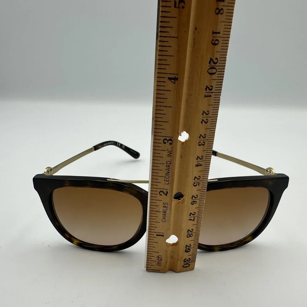 Tory Burch Gradient Sunglasses Womens Tortoise TY7147 Double Bridge Gold Logo - Picture 10 of 14